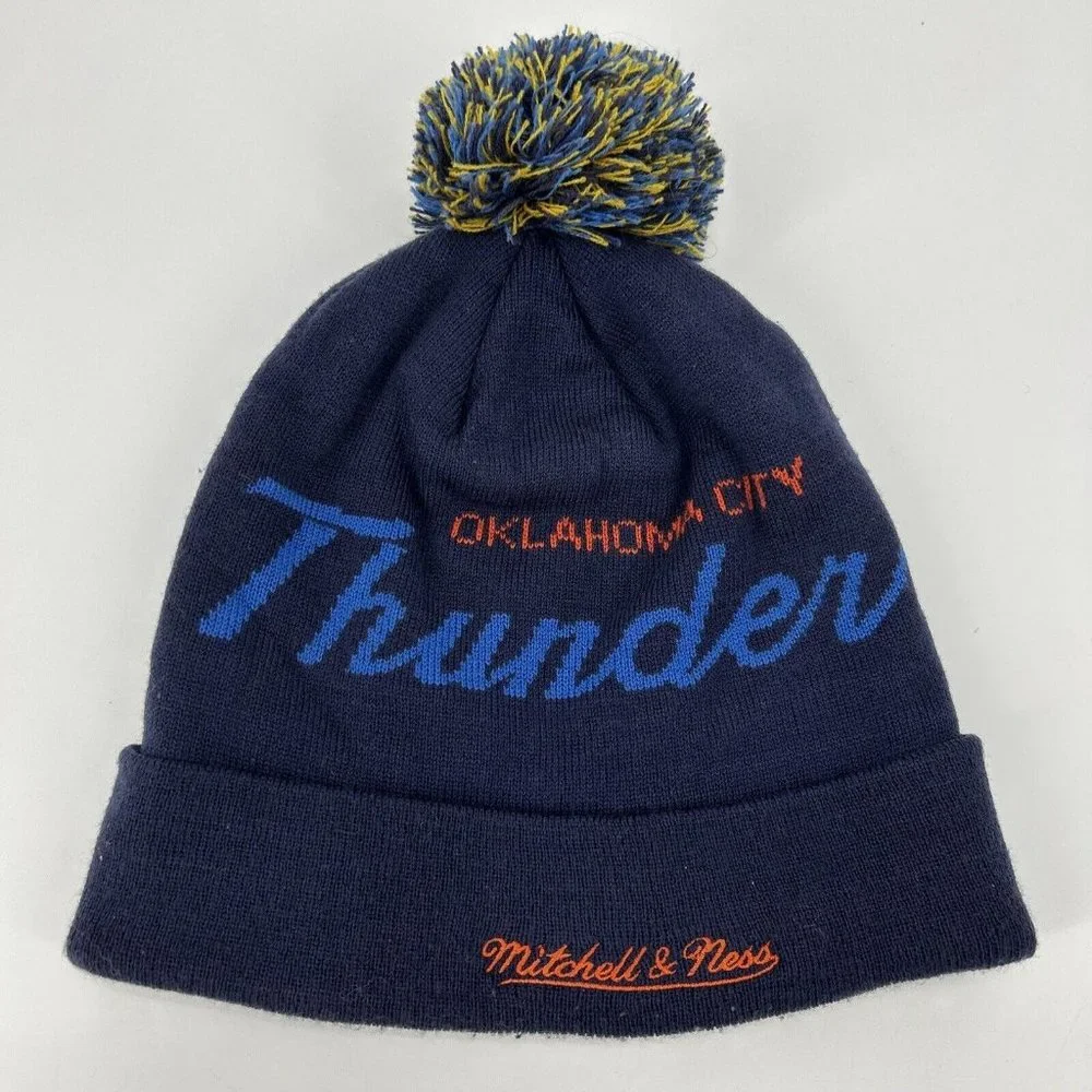 Mitchell & Ness Oklahoma City Thunder NBA Knit Beanie Cuffed Pom Stocking Cap‎